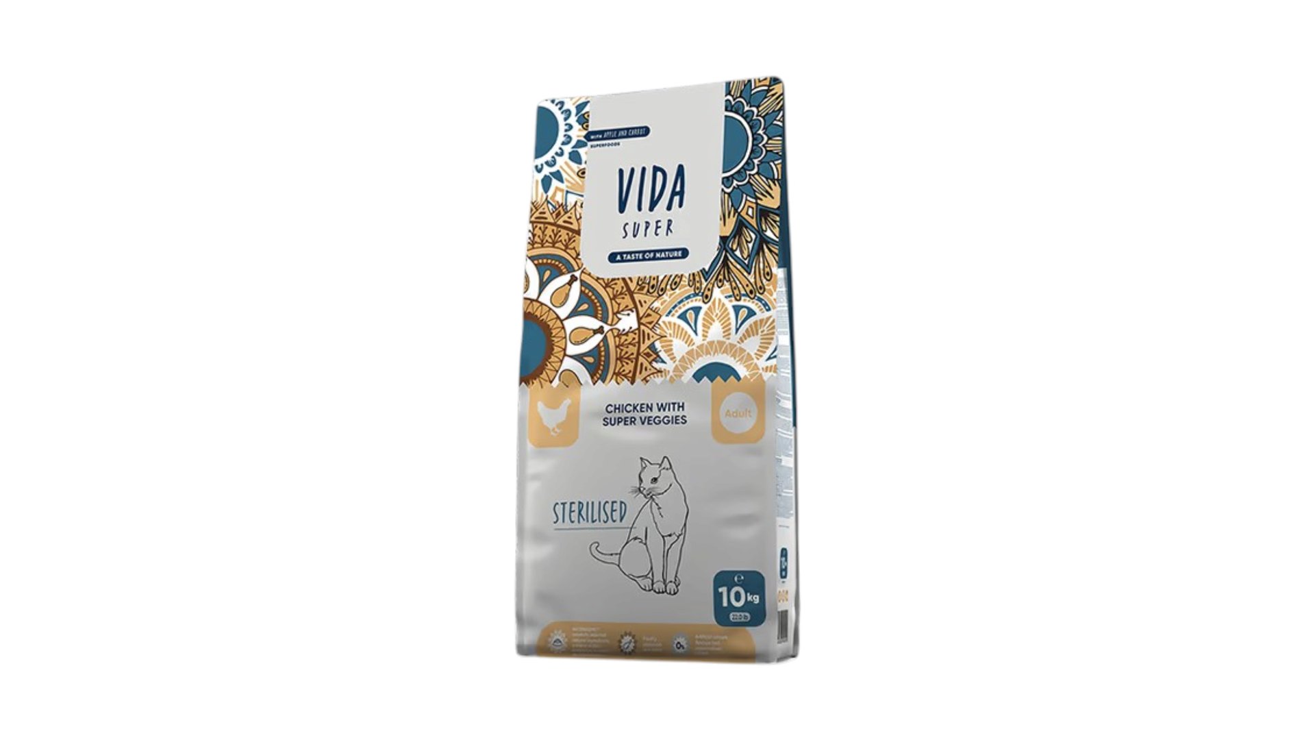Vida Super – Sterilizə olunmuş pişiklər üçün toyuq əti və faydalı tərəvəzlərlə tam quru yem 1kg