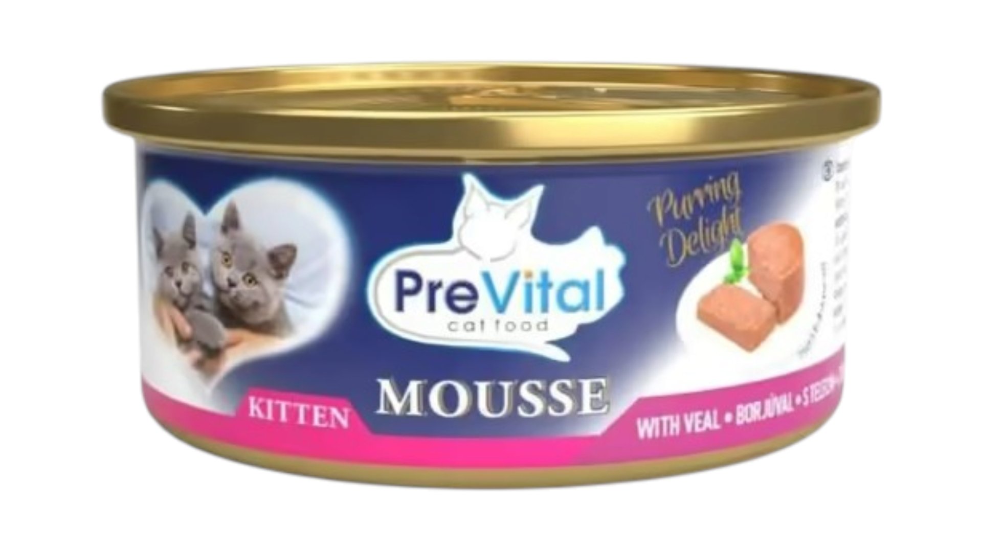 PreVital bala pişik üçün konservləşdirilmiş nəm yem, dana əti ilə muss, 85 q