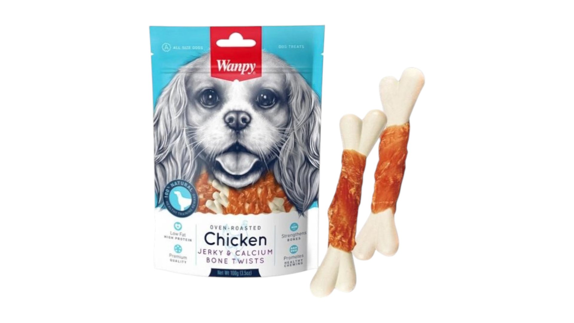 Wanpy Chicken Jerky & Calcium Bone Twists, 100qr