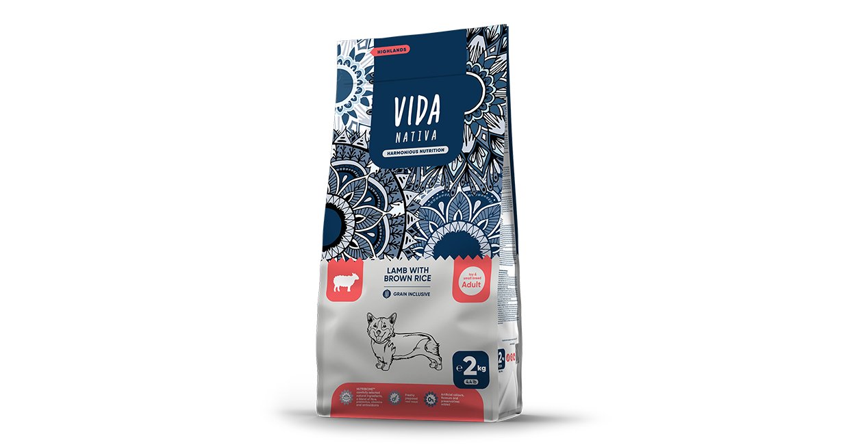 Vida Nativa - Yetkin mini cins itlər üçün Quzu əti və qəhvəyi düyü ilə tam quru yem, Çəki ilə 1kg