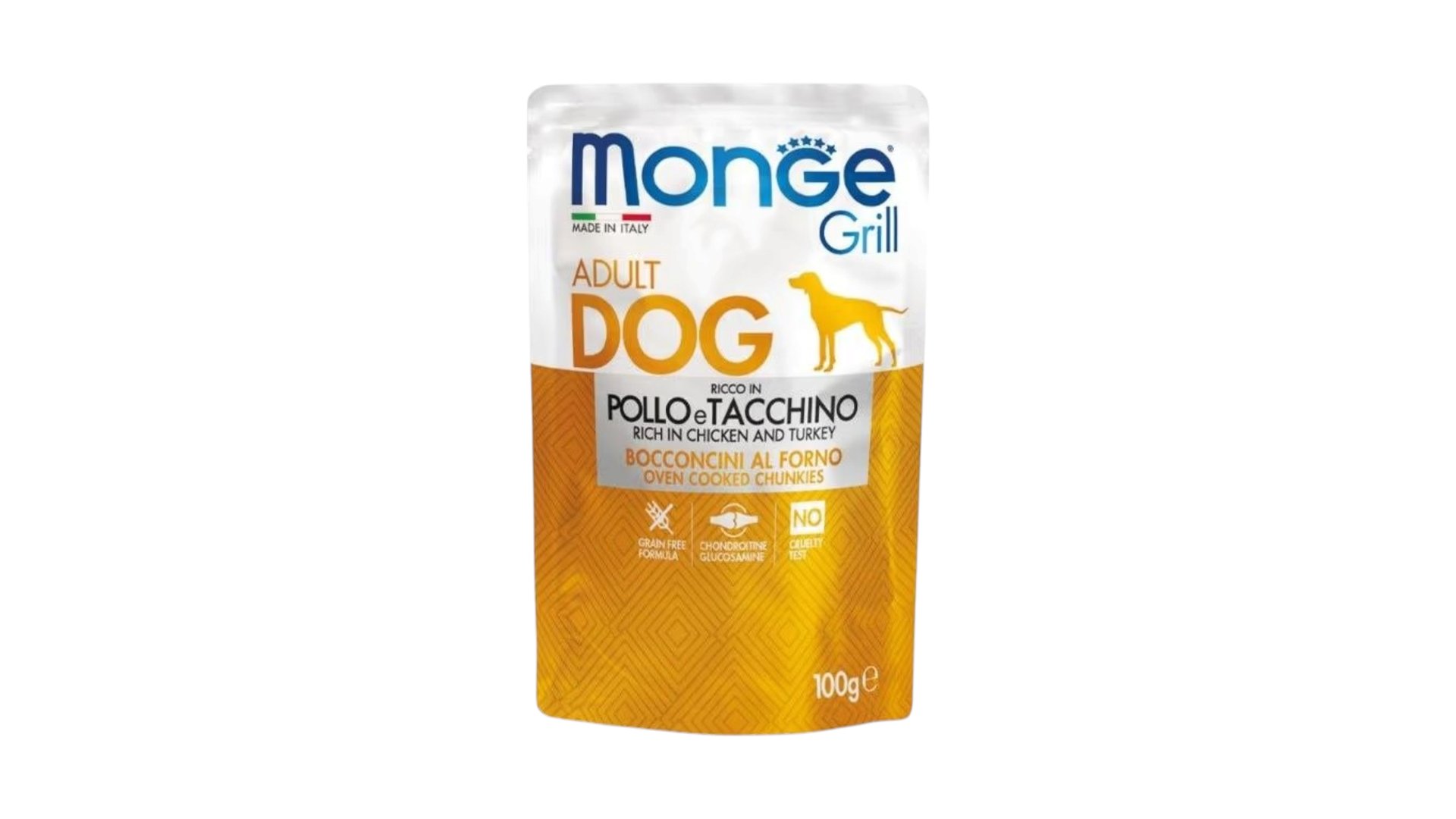 Monge Grill Adult Rich in Chicken Yetkin itlər üçün bişmiş toyuq və hinduşka 100gr
