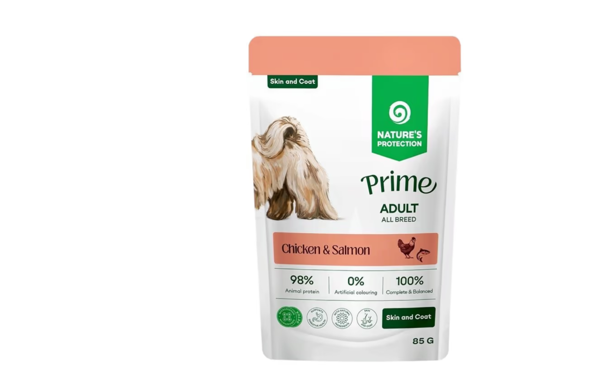 NATURE'S PROTECTION PRIME Skin and Coat Adult Dog All Breeds with Chicken and Salmon 85 g