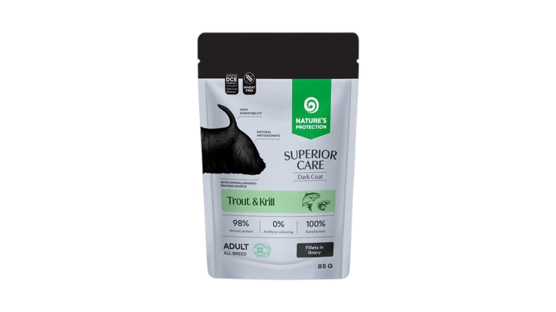 NATURE'S PROTECTION SUPERIOR CARE Dark Coat Grain Free Adult All Breed Dogs with Trout and Krill 85 g