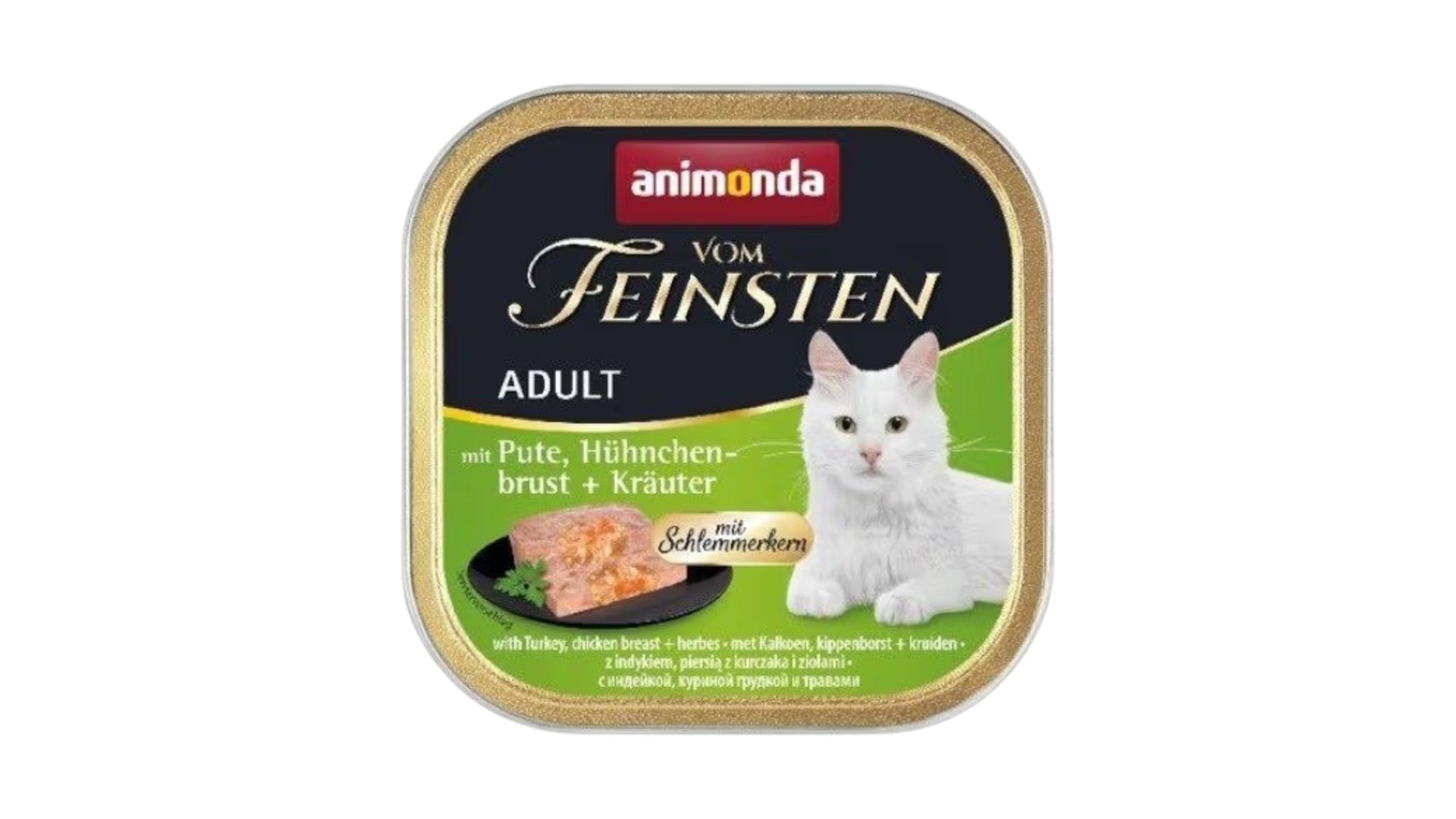 Animonda Vom Feinsten Yetkin Pişiklər üçün Hind Quşu Əti, Toyuq Döş Əti və Otlar ilə Pate 100qr