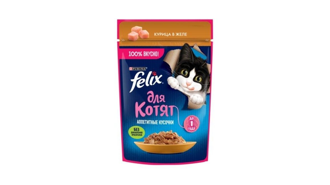 Felix bala pişiklər üçün, dadlı toyuq əti dilimləri, jeledə, 75 qr