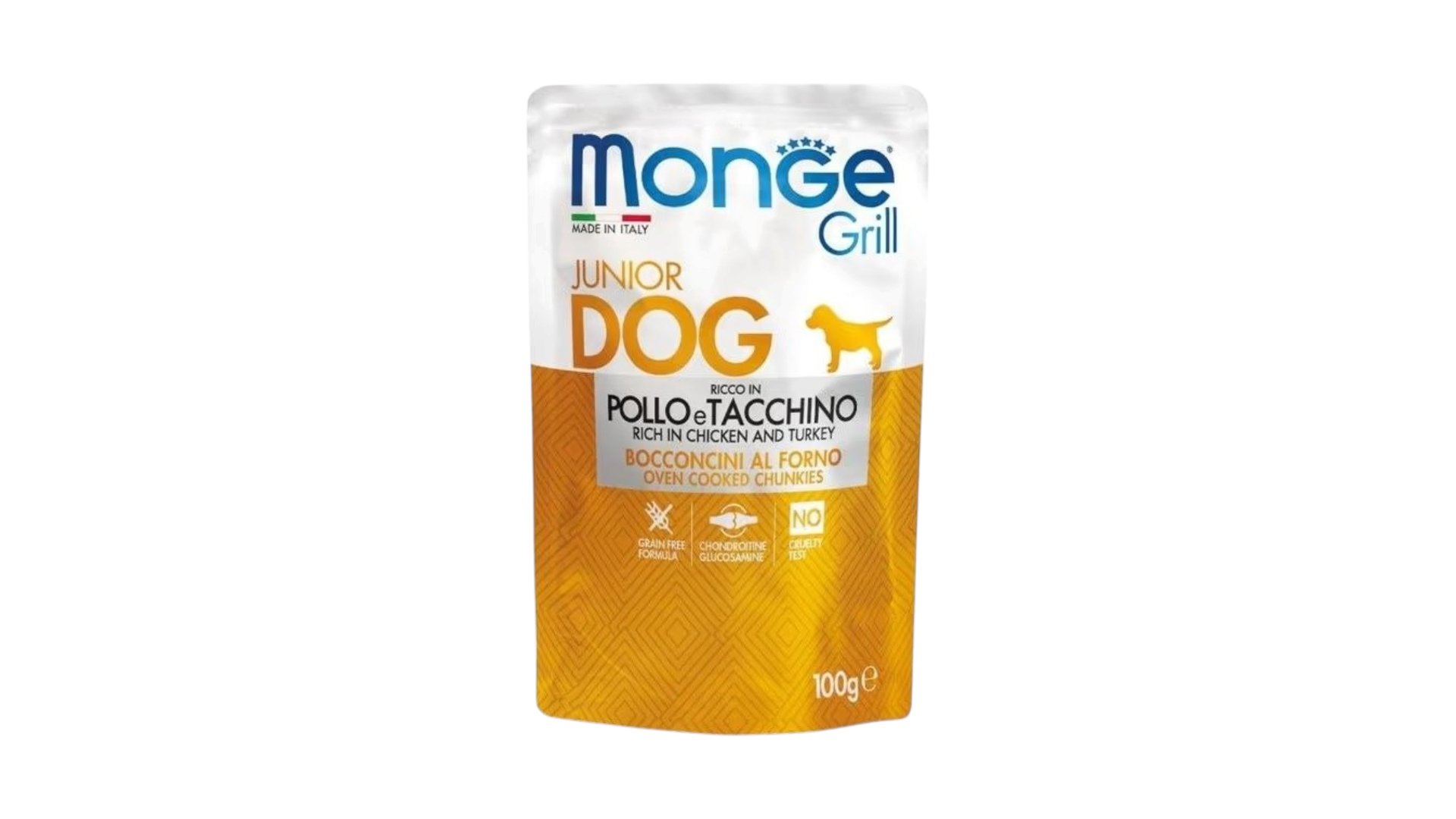 Monge Grill Puppy&Junior bala itlər üçün bişmiş toyuq və hinduşka parçaları 100gr