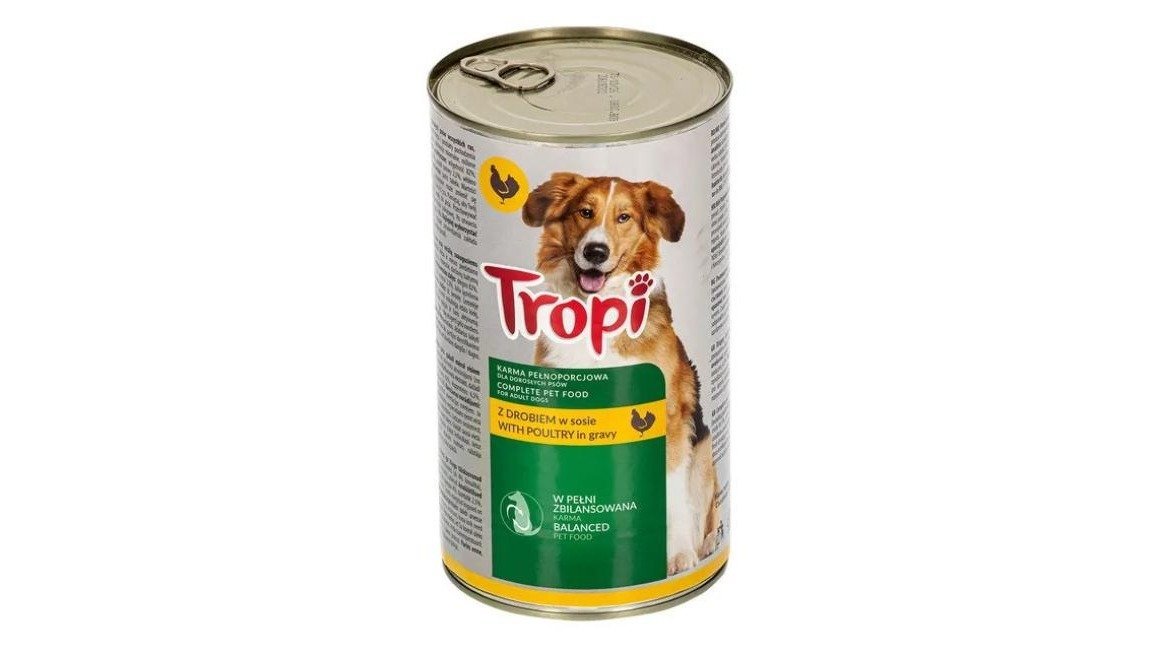 Tropi with poultry in gravy itlər üçün konserva 415 qr