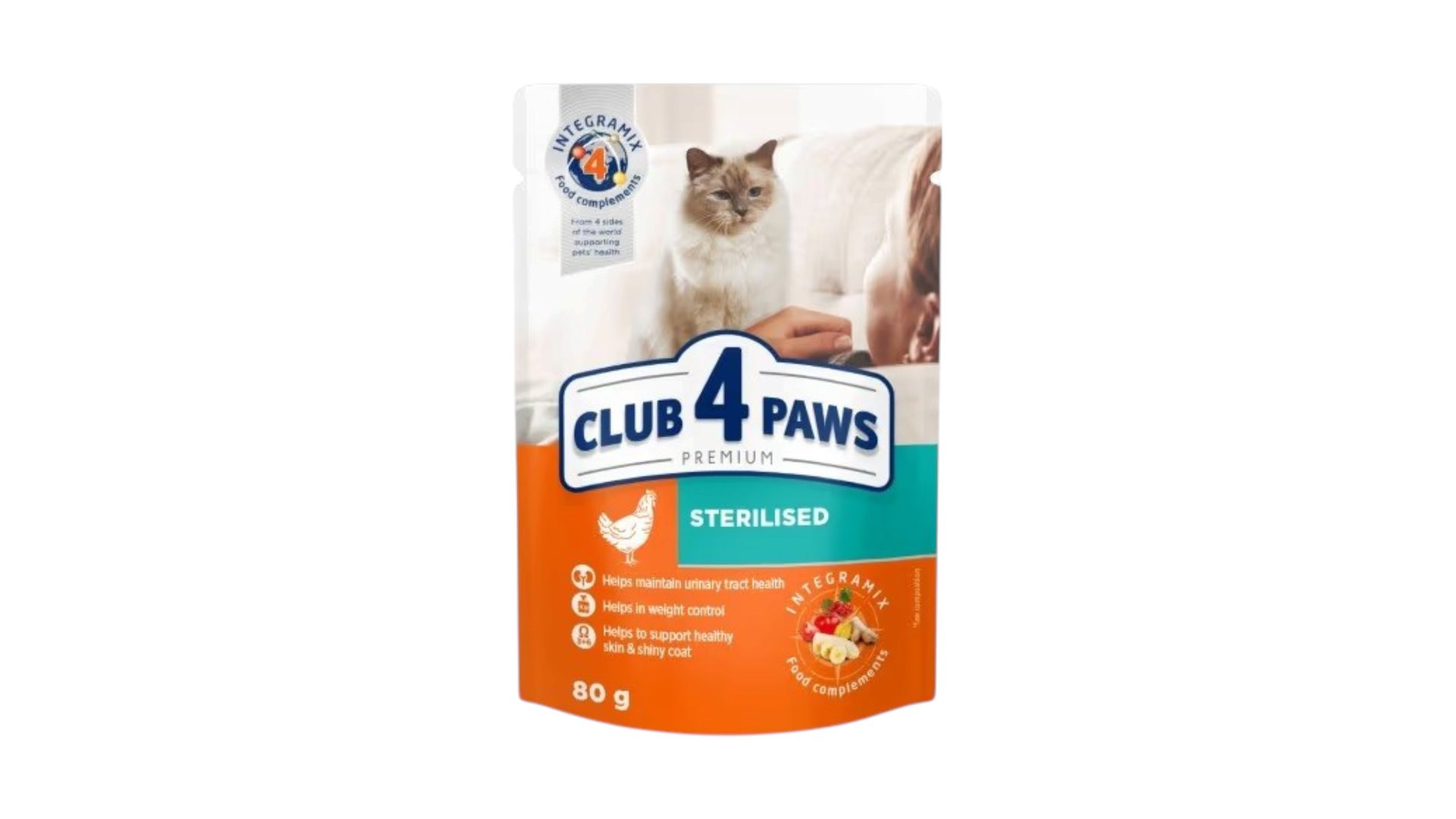 Club 4 Paws Sterilizasiya Edilmiş Yetkin Pişiklər üçün Toyuq Əti ilə Nəm Yem 80qr
